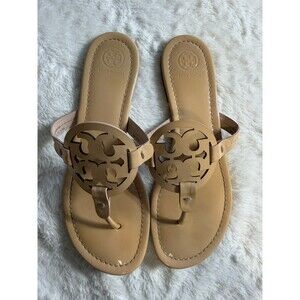 Tory Burch Miller Patent Leather Sandals In Sand Nude Tan Color Sz 9.5M